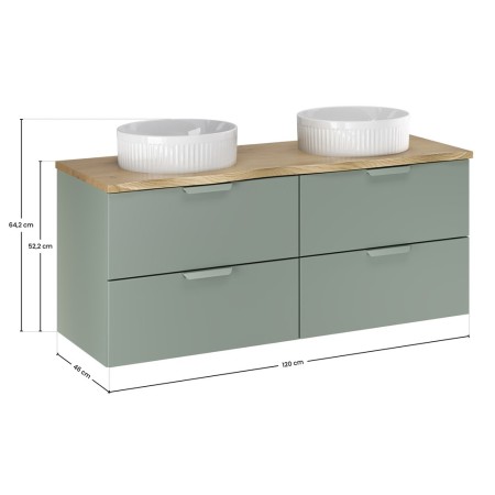 Set mobilier baie Aster Green, MDF, PAL melaminat, verde mat, blat stejar cremona, L.120 cm, lavoare Beyond ceramica, SET-ASG B NAT CREMONA 120CM UN BEYOND