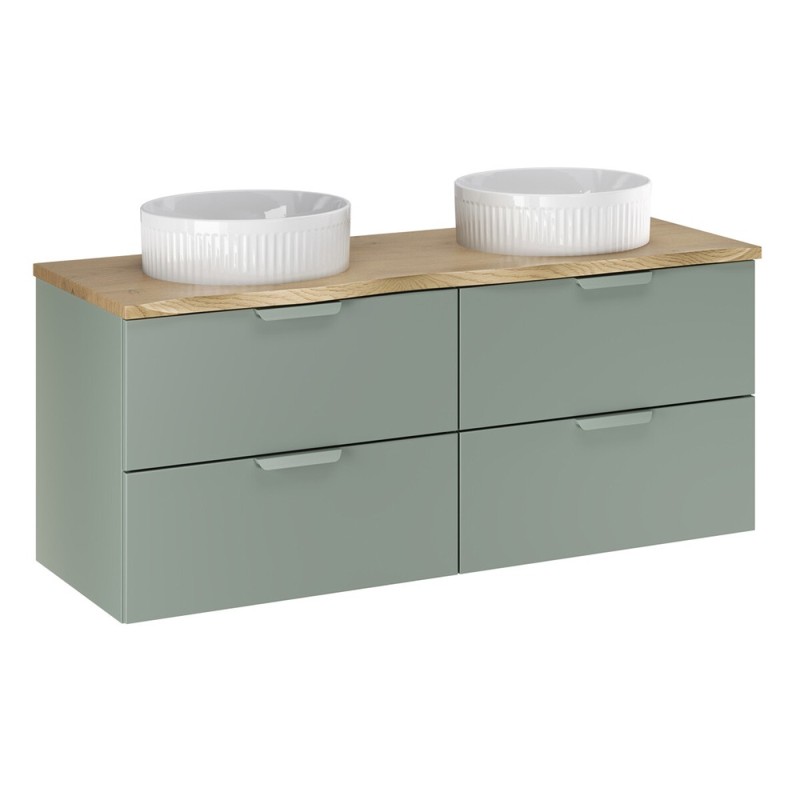 Set mobilier baie Aster Green, MDF, PAL melaminat, verde mat, blat stejar cremona, L.120 cm, lavoare Beyond ceramica, SET-ASG B NAT CREMONA 120CM UN BEYOND