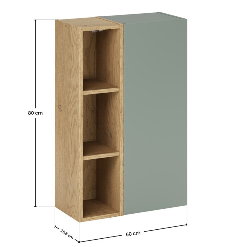 Set de mobilier cu semicoloana si raft Aster Green, MDF, PAL melaminat, verde mat, H.80 cm, SET-ASG SP UR 20X80