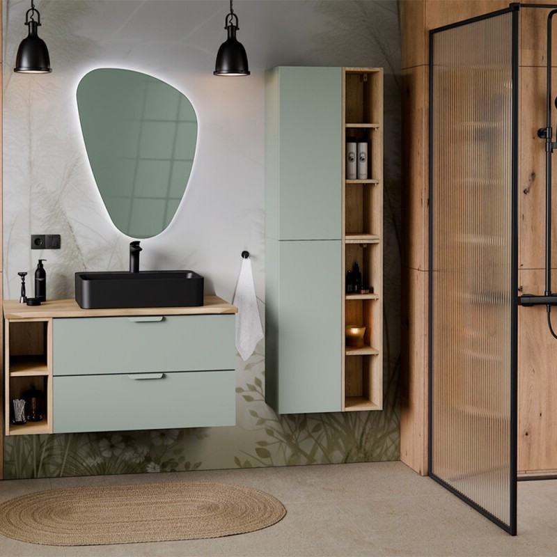 Set de mobilier cu semicoloana si raft Aster Green, MDF, PAL melaminat, verde mat, H.80 cm, SET-ASG SP UR 20X80