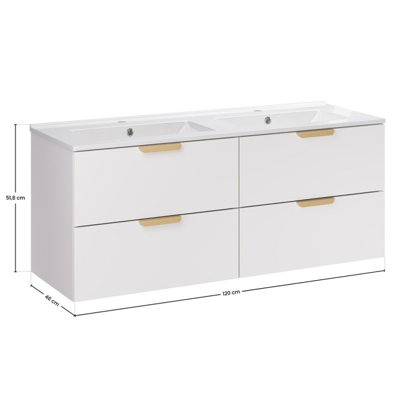 Set mobilier baie Aster White, MDF, PAL melaminat, alb mat, lavoare Lava, L.120 cm, SET-ASW 120CM LAVA