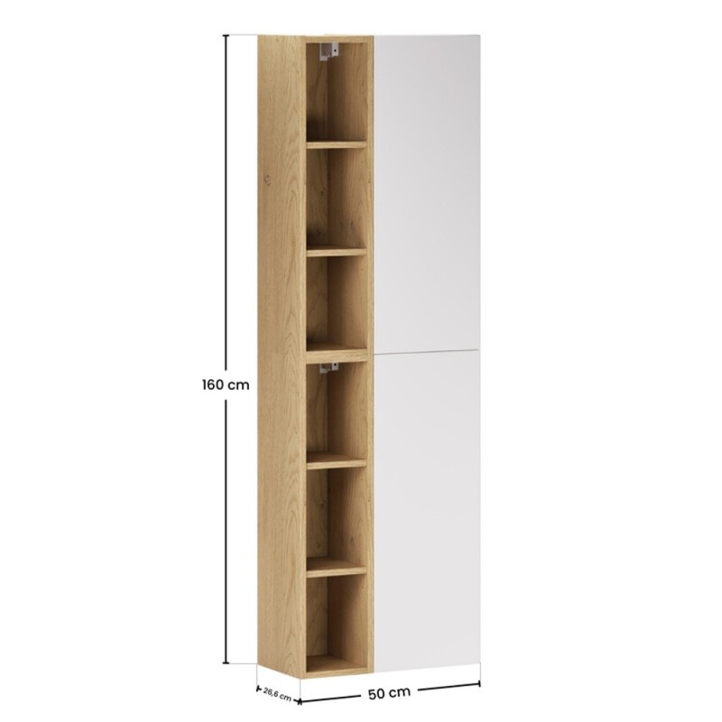 Set de mobilier cu semicoloana si raft Aster White, MDF, PAL melaminat, alb mat, H.160 cm, SET-ASW 2SP 2UR