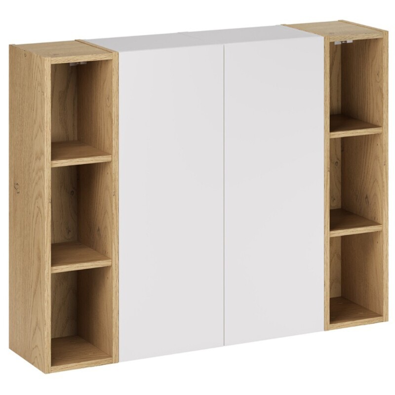 Set de mobilier cu semicoloana si raft Aster White, MDF, PAL melaminat, alb mat, H.160 cm, SET-ASW 2SP 2UR
