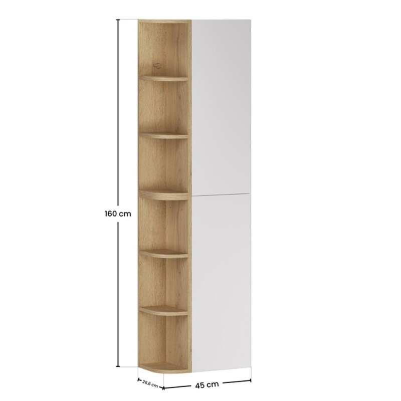 Set de mobilier cu semicoloana si raft Aster White, MDF, PAL melaminat, alb mat, H.160 cm, SET-ASW 2SP 2URSM