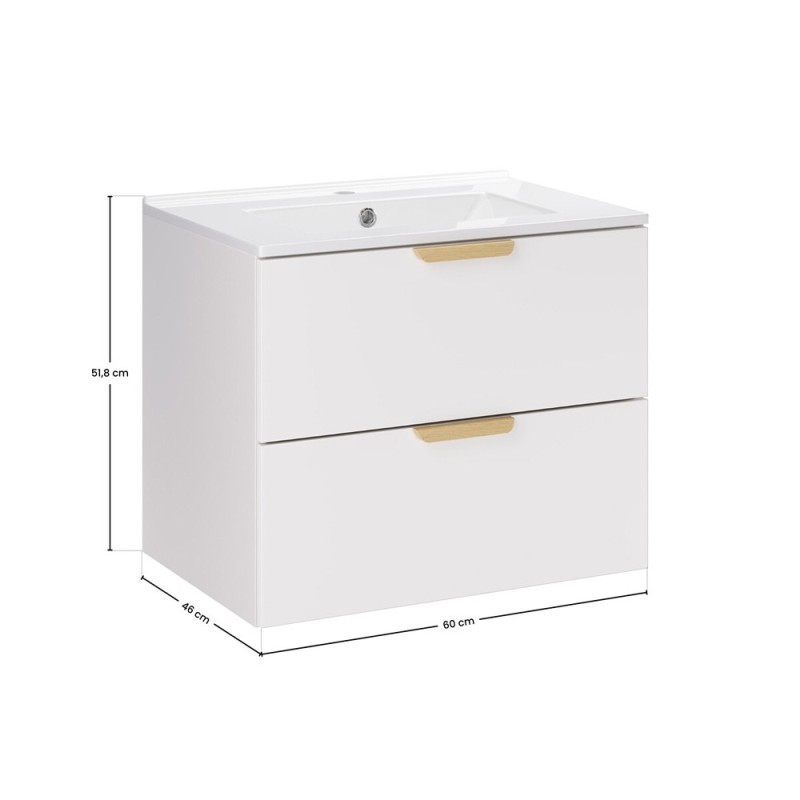 Set mobilier baie Aster White, MDF, PAL melaminat, alb mat, lavoar Lava, L.60 cm, SET-ASW 60CM LAVA