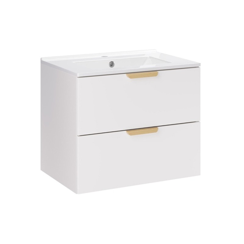 Set mobilier baie Aster White, MDF, PAL melaminat, alb mat, lavoar Lava, L.60 cm, SET-ASW 60CM LAVA