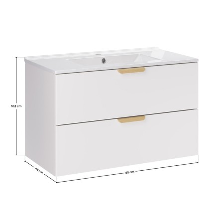 Set mobilier baie Aster White, MDF, PAL melaminat, alb mat, lavoar Lava, L.80 cm, SET-ASW 80CM LAVA