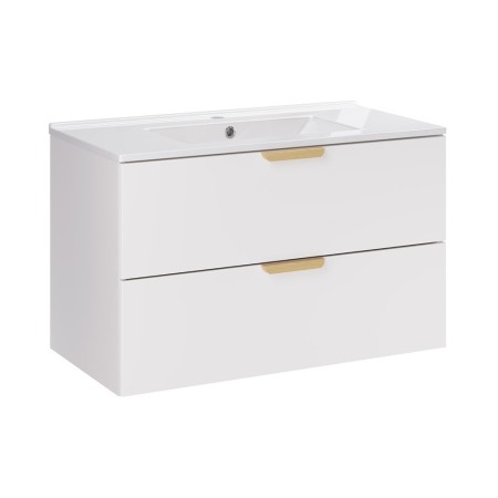 Set mobilier baie Aster White, MDF, PAL melaminat, alb mat, lavoar Lava, L.80 cm, SET-ASW 80CM LAVA