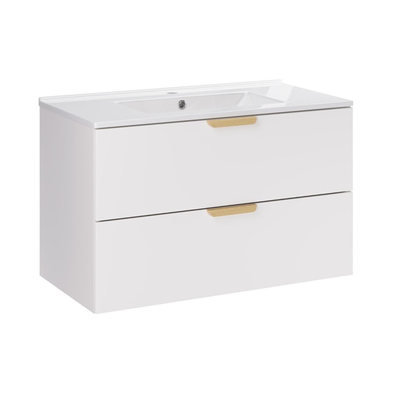 Set mobilier baie Aster White, MDF, PAL melaminat, alb mat, lavoar Lava, L.80 cm, SET-ASW 80CM LAVA