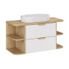 Set mobilier baie Aster White, MDF, PAL melaminat, alb mat, blat stejar cremona, lavoar Beyond, L.100 cm, SET-ASW B CREMONA 100CM LRSM UN BEYOND