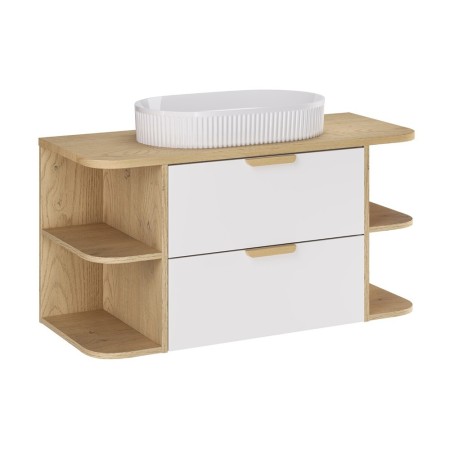 Set mobilier baie Aster White, MDF, PAL melaminat, alb mat, blat stejar cremona, lavoar Beyond, L.100 cm, SET-ASW B CREMONA 100CM LRSM UN BEYOND