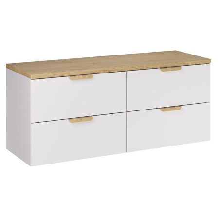 Set mobilier baie Aster White, MDF, PAL melaminat, alb mat, blat stejar cremona, L.120 cm, SET-ASW B CREMONA 120CM