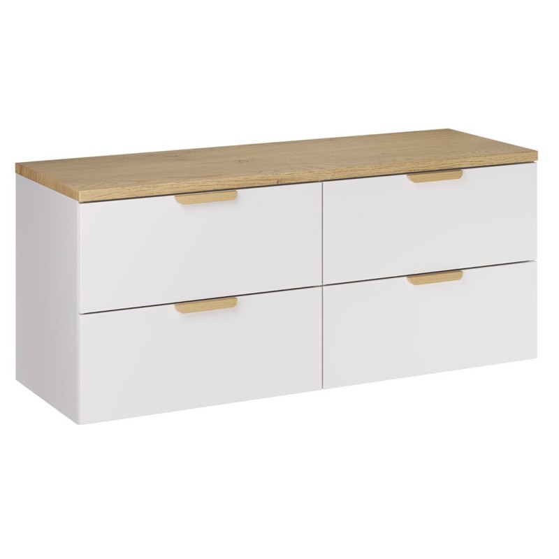 Set mobilier baie Aster White, MDF, PAL melaminat, alb mat, blat stejar cremona, L.120 cm, SET-ASW B CREMONA 120CM