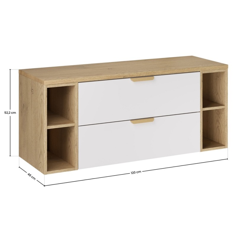 Set mobilier baie Aster White, MDF, PAL melaminat, alb mat, blat stejar cremona, L.120 cm, SET-ASW B CREMONA 120CM LR