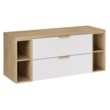 Set mobilier baie Aster White, MDF, PAL melaminat, alb mat, blat stejar cremona, L.120 cm, SET-ASW B CREMONA 120CM LR