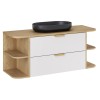 Set mobilier baie Aster White, MDF, PAL melaminat, alb mat, blat stejar cremona, lavoar River, L.120 cm, SET-ASW B CREMONA 120CM UN RIVER