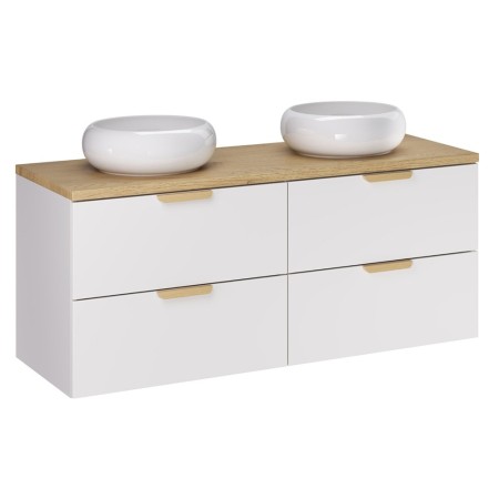 Set mobilier baie Aster White, MDF, PAL melaminat, alb mat, blat stejar cremona, lavoare Wiki, L.120 cm, SET-ASW B CREMONA 120CM UN WIKI