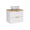 Set mobilier baie Aster White, MDF, PAL melaminat, alb mat, blat stejar cremona, lavoar Pati, L.60 cm, SET-ASW B CREMONA 60CM UN PATI