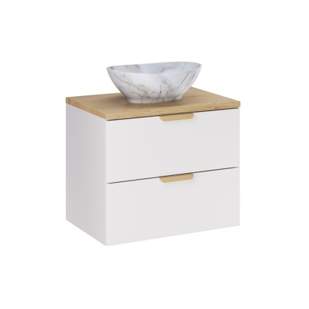 Set mobilier baie Aster White, MDF, PAL melaminat, alb mat, blat stejar cremona, lavoar Pati, L.60 cm, SET-ASW B CREMONA 60CM UN PATI