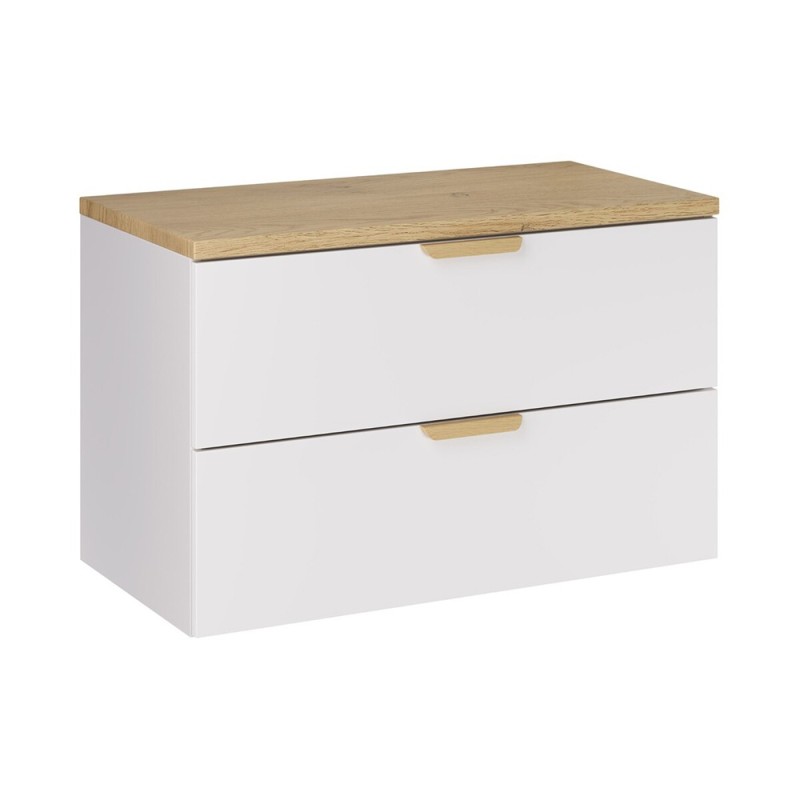 Set mobilier baie Aster White, MDF, PAL melaminat, alb mat, blat stejar cremona, L.80 cm, SET-ASW B CREMONA 80CM