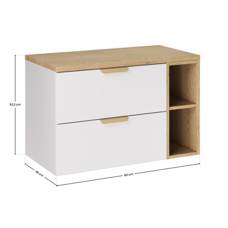 Set mobilier baie Aster White, MDF, PAL melaminat, alb mat, blat stejar cremona, L.80 cm, SET-ASW B CREMONA 80CM LR