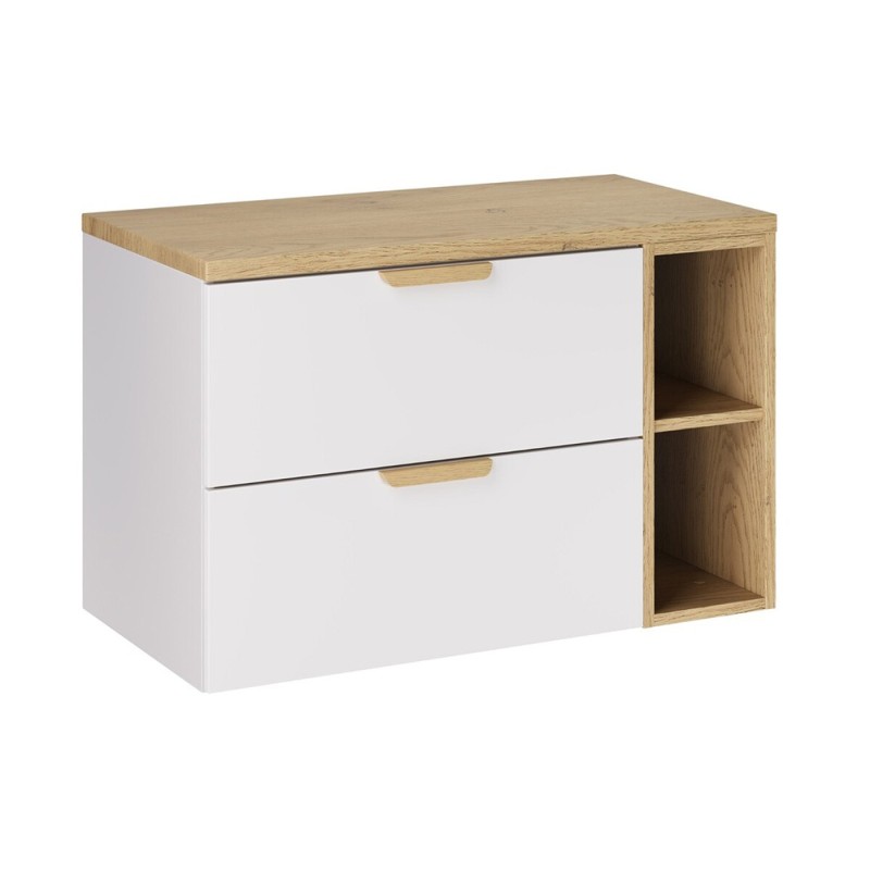 Set mobilier baie Aster White, MDF, PAL melaminat, alb mat, blat stejar cremona, L.80 cm, SET-ASW B CREMONA 80CM LR