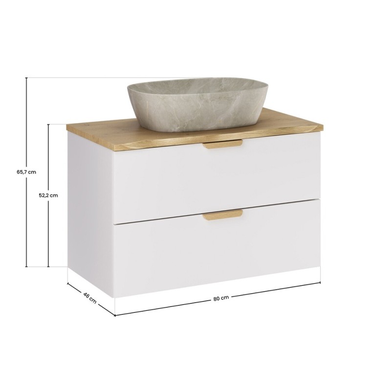 Set mobilier baie Aster White, MDF, PAL melaminat, alb mat, blat natural cremona, lavoar Anna, L.80 cm, SET-ASW B NAT CREMONA 80CM UN ANNA