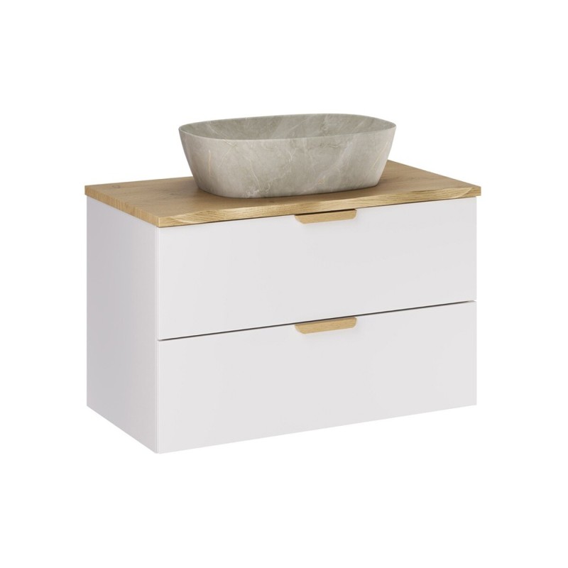 Set mobilier baie Aster White, MDF, PAL melaminat, alb mat, blat natural cremona, lavoar Anna, L.80 cm, SET-ASW B NAT CREMONA 80CM UN ANNA