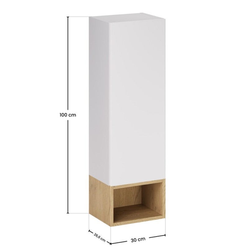 Set de mobilier cu semicoloana si raft Aster White, MDF, PAL melaminat, alb mat, H.100 cm, SET-ASW SP UR 30X20