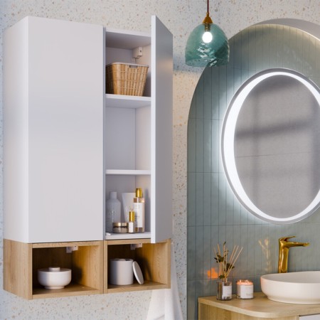 Set de mobilier cu semicoloana si raft Aster White, MDF, PAL melaminat, alb mat, H.100 cm, SET-ASW SP UR 30X20