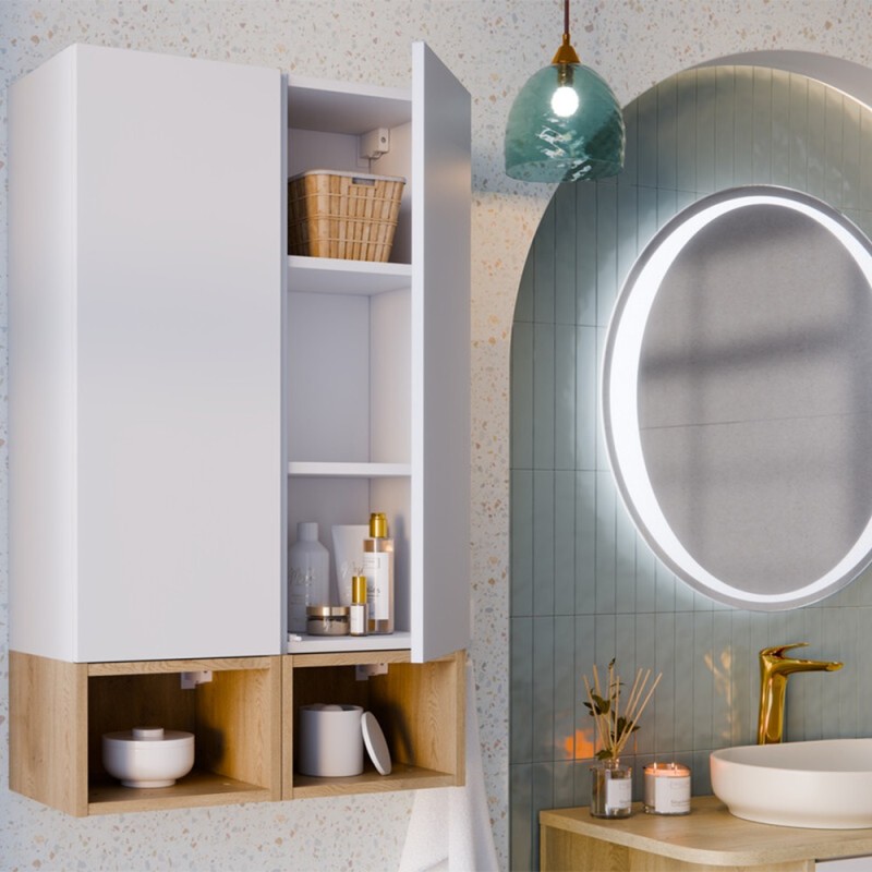 Set de mobilier cu semicoloana si raft Aster White, MDF, PAL melaminat, alb mat, H.100 cm, SET-ASW SP UR 30X20