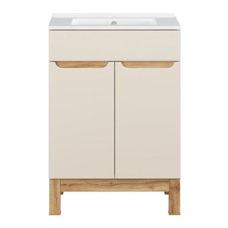 Set mobilier baie Bali Cashmere, MDF, PAL melaminat, cashmir mat/stejar wotan, lavoar Lava, L.60 cm, SET-BAC 60CM LAVA
