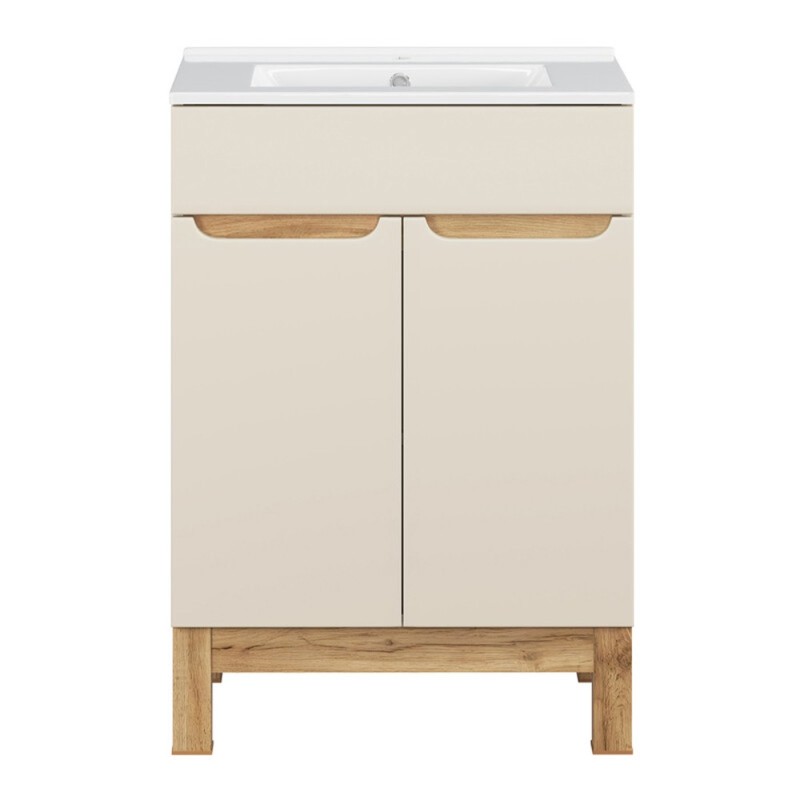 Set mobilier baie Bali Cashmere, MDF, PAL melaminat, cashmir mat/stejar wotan, lavoar Lava, L.60 cm, SET-BAC 60CM LAVA