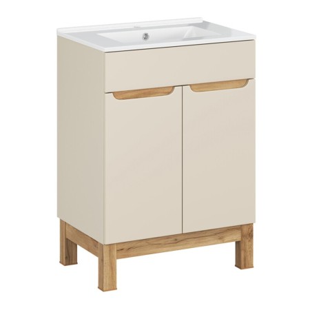 Set mobilier baie Bali Cashmere, MDF, PAL melaminat, cashmir mat/stejar wotan, lavoar Lava, L.60 cm, SET-BAC 60CM LAVA