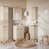 Set mobilier baie Bali Cashmere, MDF, PAL melaminat, cashmir mat/stejar wotan, L.60 cm, lavoar Lava, dulap inalt H.187 cm, SET-BAC 60CM LAVA HC MC