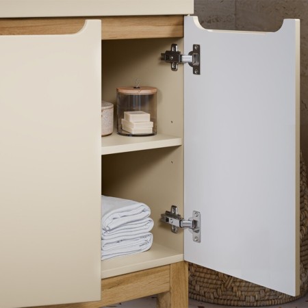 Set mobilier baie Bali Cashmere, MDF, PAL melaminat, cashmir mat/stejar wotan, lavoar Sky, L.80 cm, SET-BAC 80CM SKY