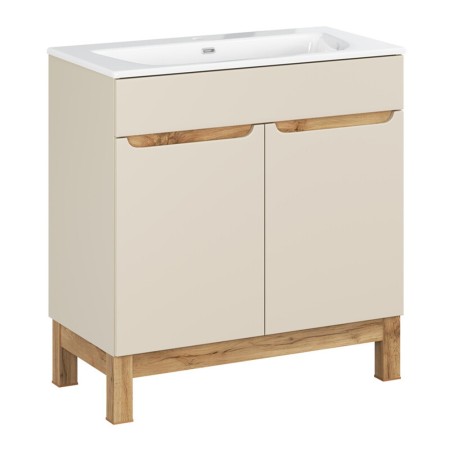 Set mobilier baie Bali Cashmere, MDF, PAL melaminat, cashmir mat/stejar wotan, lavoar Sky, L.80 cm, SET-BAC 80CM SKY