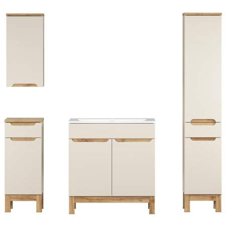 Set mobilier baie Bali Cashmere, MDF, PAL melaminat, cashmir mat/stejar wotan, lavoar Sky L.80 cm, dulap inalt H.187 cm, SET-BAC 80CM SKY HC LC