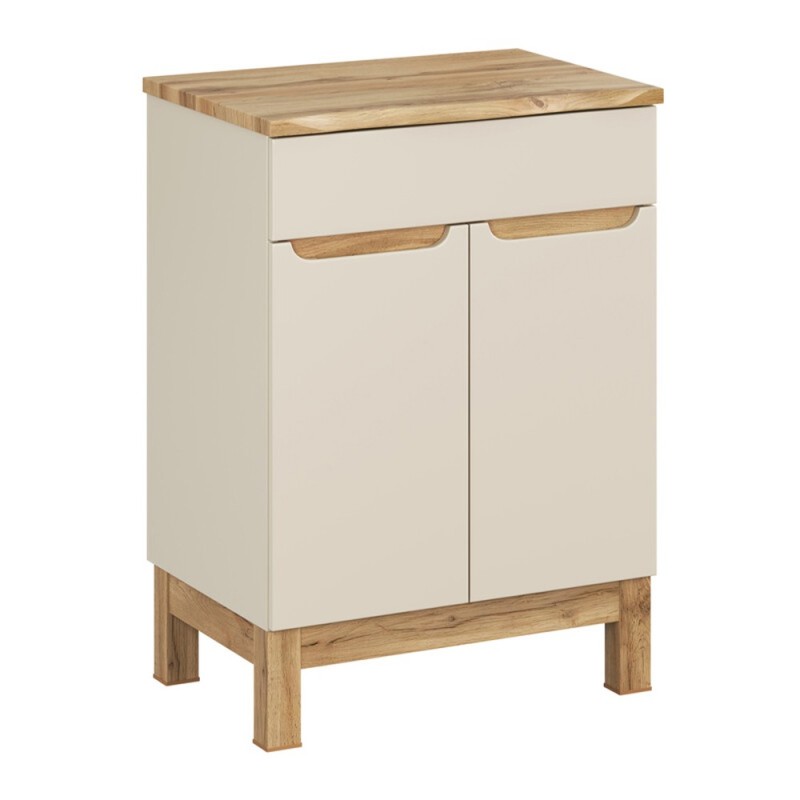 Set mobilier baie Bali Cashmere, MDF, PAL melaminat, cashmir mat/stejar wotan, blat natural wotan, L.60 cm, SET-BAC B NAT WOTAN 60CM