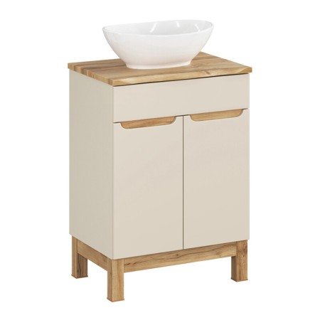 Set mobilier baie Bali Cashmere, MDF, PAL melaminat, cashmir mat/stejar wotan, blat natural wotan, L.60 cm, lavoar Lola, SET-BAC B NAT WOTAN 60CM UN LOLA
