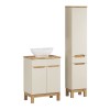 Set mobilier baie Bali Cashmere, MDF, PAL melaminat, cashmir mat/stejar wotan, blat natural wotan, L.60 cm, lavoar Lola, dulap inalt H.187 cm, SET-BAC B NAT WOTAN 60CM UN LOLA HC