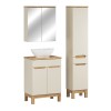 Set mobilier baie Bali Cashmere, MDF, PAL melaminat, cashmir mat/stejar wotan, blat natural wotan, L.60 cm, lavoar Lola, dulap inalt H.187 cm, SET-BAC B NAT WOTAN 60CM UN LOLA HC MC