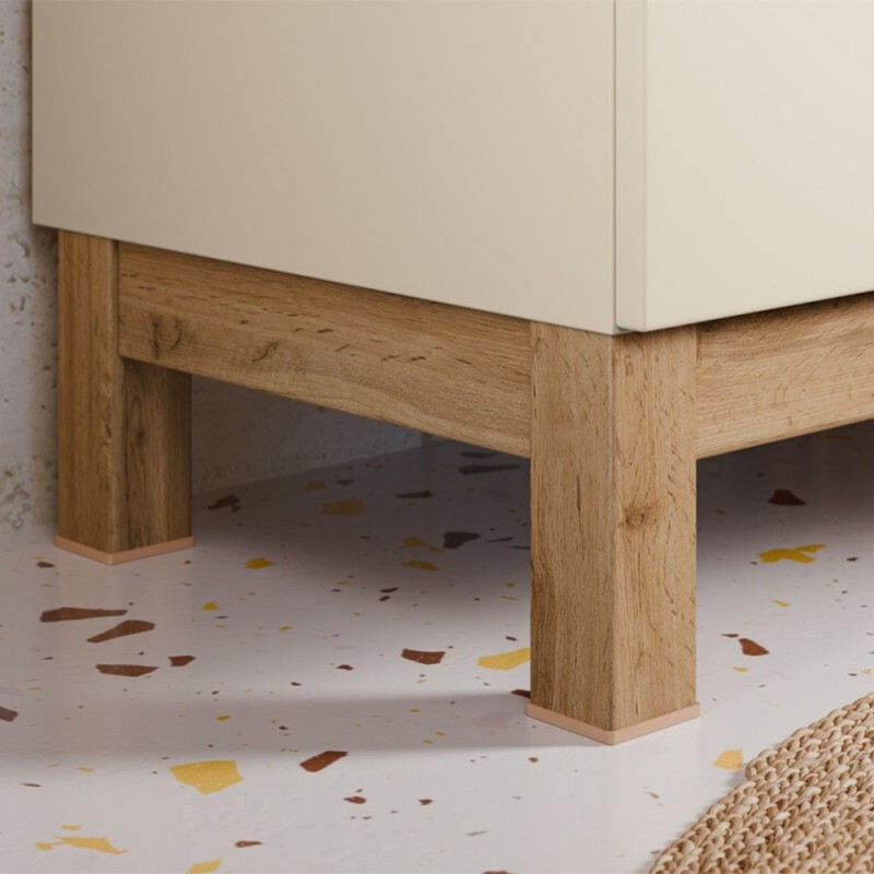 Set mobilier baie Bali Cashmere, MDF, PAL melaminat, cashmir mat/stejar wotan, blat natural wotan, L.60 cm, lavoar Lola, dulap inalt H.187 cm, SET-BAC B NAT WOTAN 60CM UN LOLA HC MC