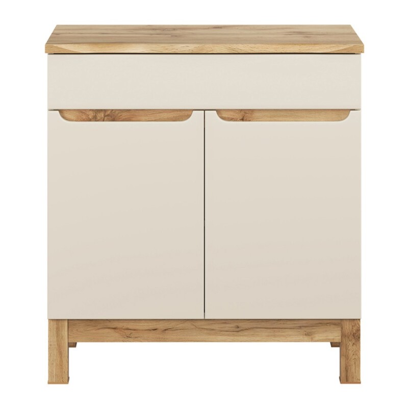 Set mobilier baie Bali Cashmere, MDF, PAL melaminat, cashmir mat/stejar wotan, blat natural wotan, L.80 cm, SET-BAC B NAT WOTAN 80CM