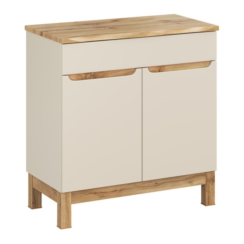 Set mobilier baie Bali Cashmere, MDF, PAL melaminat, cashmir mat/stejar wotan, blat natural wotan, L.80 cm, SET-BAC B NAT WOTAN 80CM