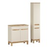 Set mobilier baie Bali Cashmere, MDF, PAL melaminat, cashmir mat/stejar wotan, blat natural wotan, L.80 cm, dulap inalt H.187 cm, SET-BAC B NAT WOTAN 80CM HC