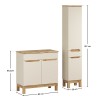 Set mobilier baie Bali Cashmere, MDF, PAL melaminat, cashmir mat/stejar wotan, blat natural wotan, L.80 cm, dulap inalt H.187 cm, SET-BAC B NAT WOTAN 80CM HC