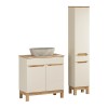 Set mobilier baie Bali Cashmere, MDF, PAL melaminat, cashmir mat/stejar wotan, blat natural wotan, L.60 cm, lavoar Anna, dulap inalt H.187 cm, SET-BAC B NAT WOTAN 80CM UN ANNA HC