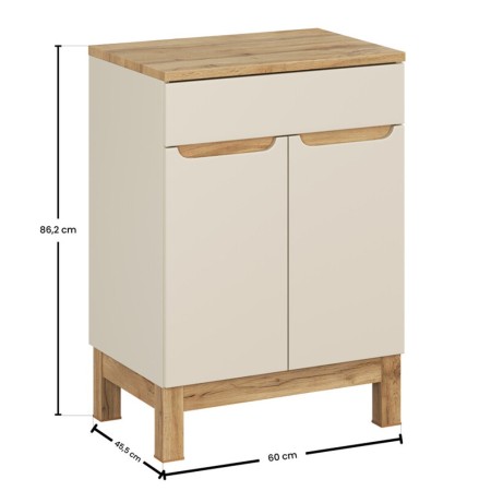 Set mobilier baie Bali Cashmere, MDF, PAL melaminat, cashmir mat/stejar wotan, blat stejar wotan, L.60 cm, SET-BAC B WOTAN 60CM