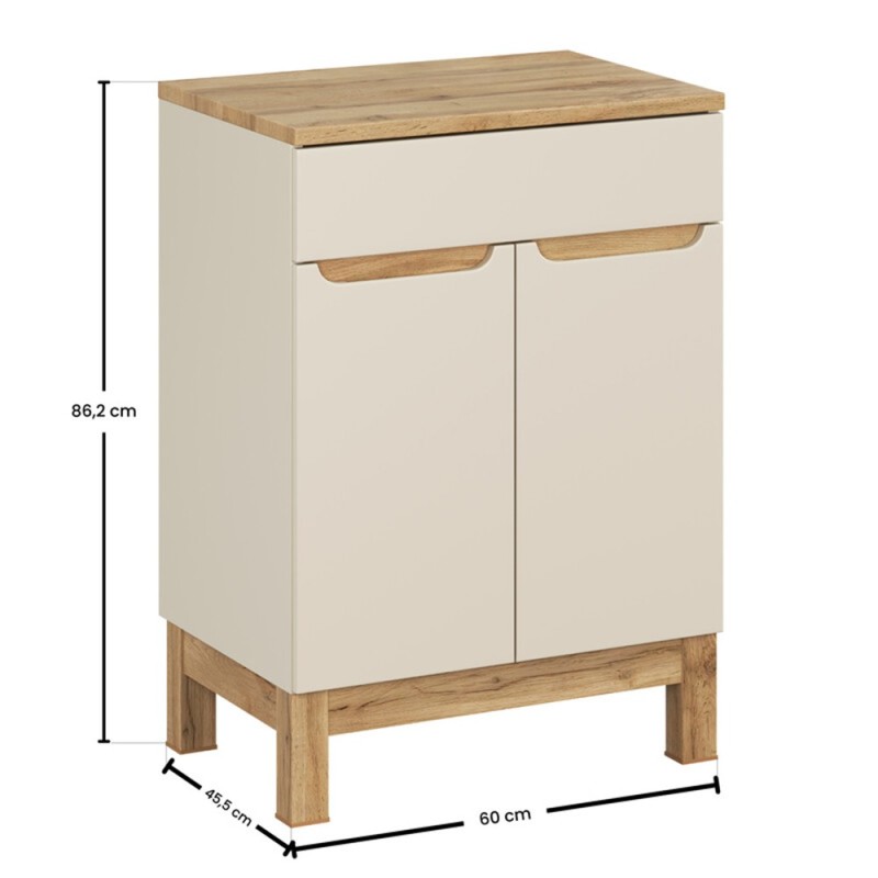 Set mobilier baie Bali Cashmere, MDF, PAL melaminat, cashmir mat/stejar wotan, blat stejar wotan, L.60 cm, SET-BAC B WOTAN 60CM
